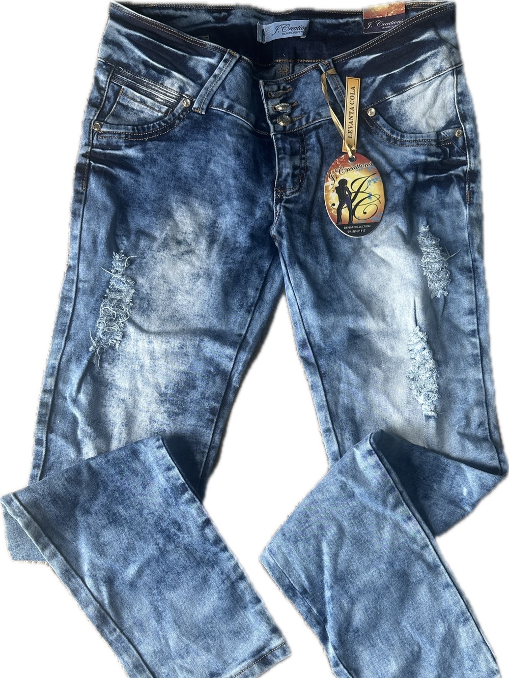 Women's Blue Distressed Skinny Jeans - Unbranded